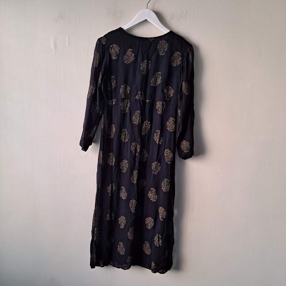 Paradise East Rayon Black & Gold Indian Print Transparent Cape Jacket - Size S - Picture 11 of 13